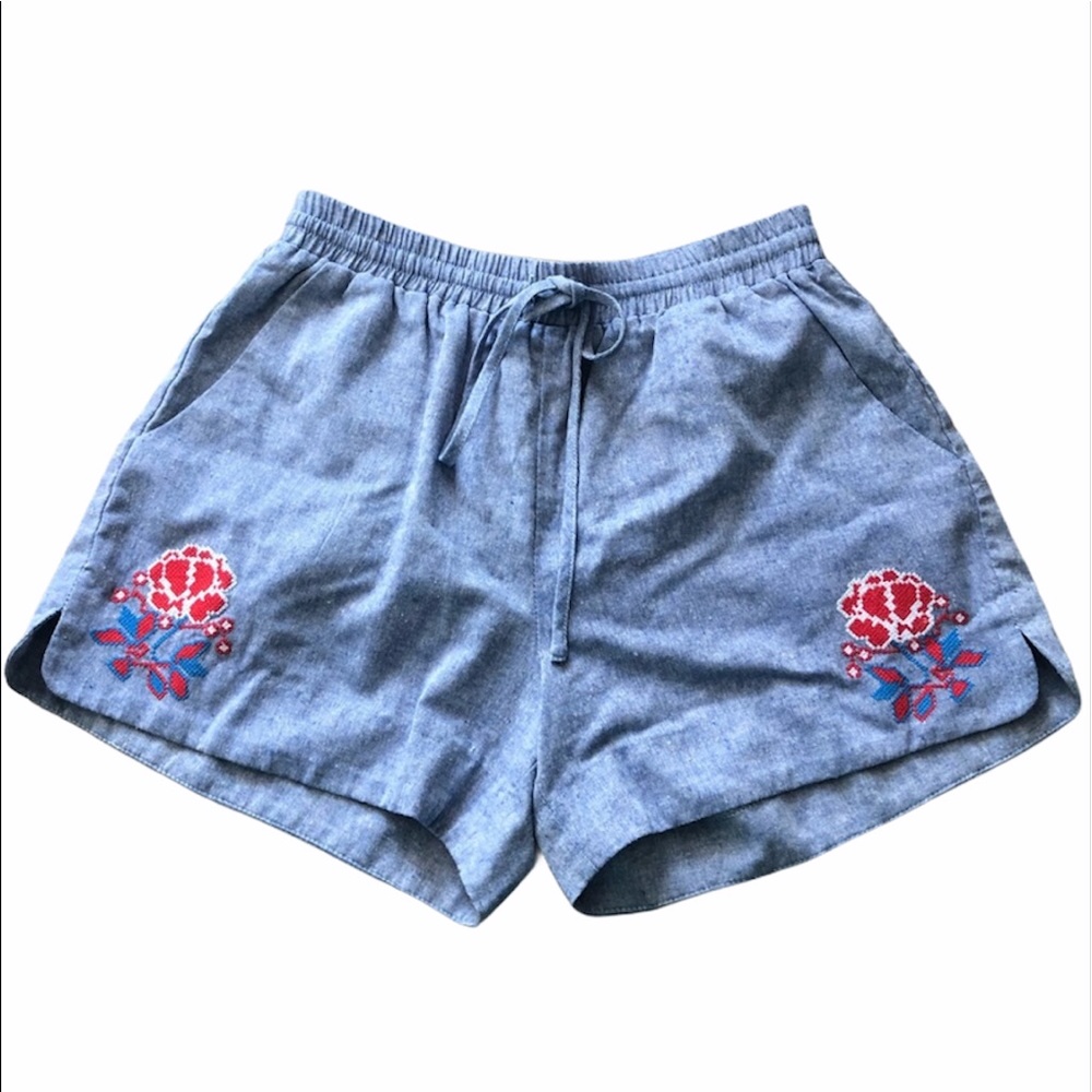 Jade Melody Tam Denim Style Embroidery Boho Shorts